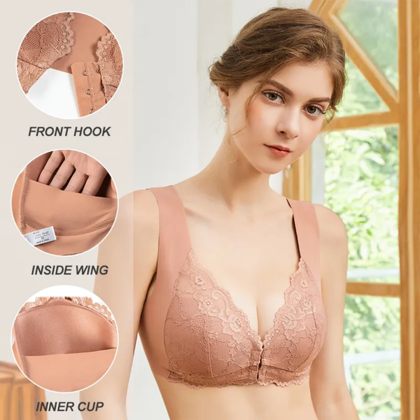 Cross-border Women's Sexy Front-open Bras, also in Plus Sizes, Without Steel Rings and Made of Lace.