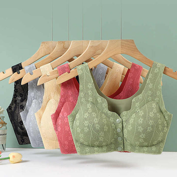 Seamless Front Buckle Maternity & Nursing Bra – Comfortable, Padded, and Stylish Lace Design