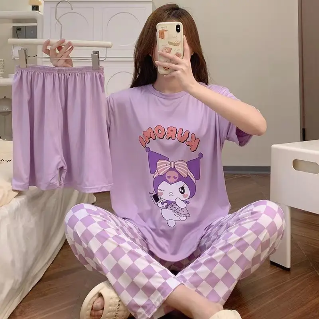 Summer Women's Cartoon Sleepwear Set – 3-Piece Lightweight Home-wear Pajama Set