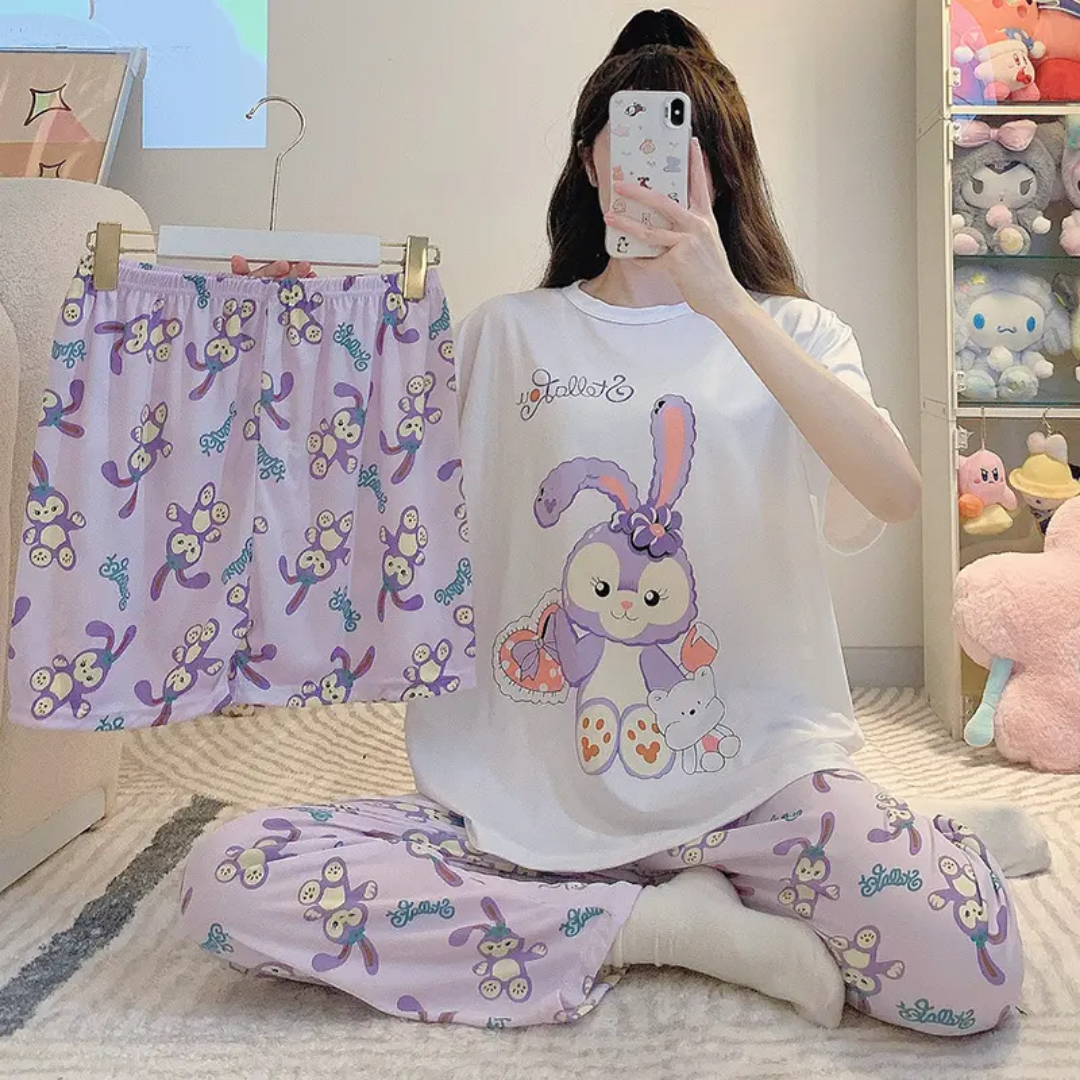 Summer Women's Cartoon Sleepwear Set – 3-Piece Lightweight Home-wear Pajama Set