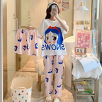 Summer Women's Cartoon Sleepwear Set – 3-Piece Lightweight Home-wear Pajama Set