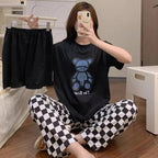 Summer Women's Cartoon Sleepwear Set – 3-Piece Lightweight Home-wear Pajama Set